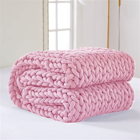 knitted pink throw blanket